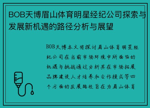 BOB天博眉山体育明星经纪公司探索与发展新机遇的路径分析与展望